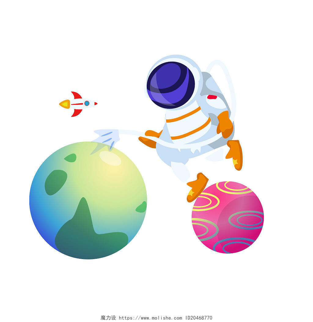 卡通手绘地球清洁地球卡通太空人保护地球PNG素材